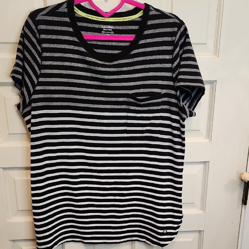 Calvin Klein Performance Black and White Striped Jersey Knit Top